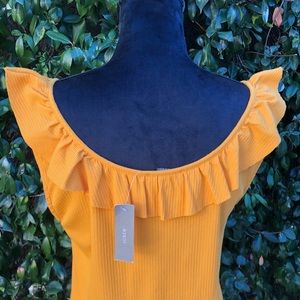 J.Crew Ruffle-neck Ribbed Tank Top-Yellow-Large